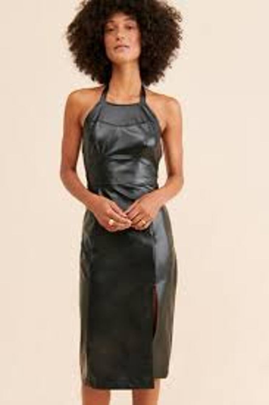 NWT Free People Lost + Wander Onyx Midi Dress Vegan Leather Moto Black Goth